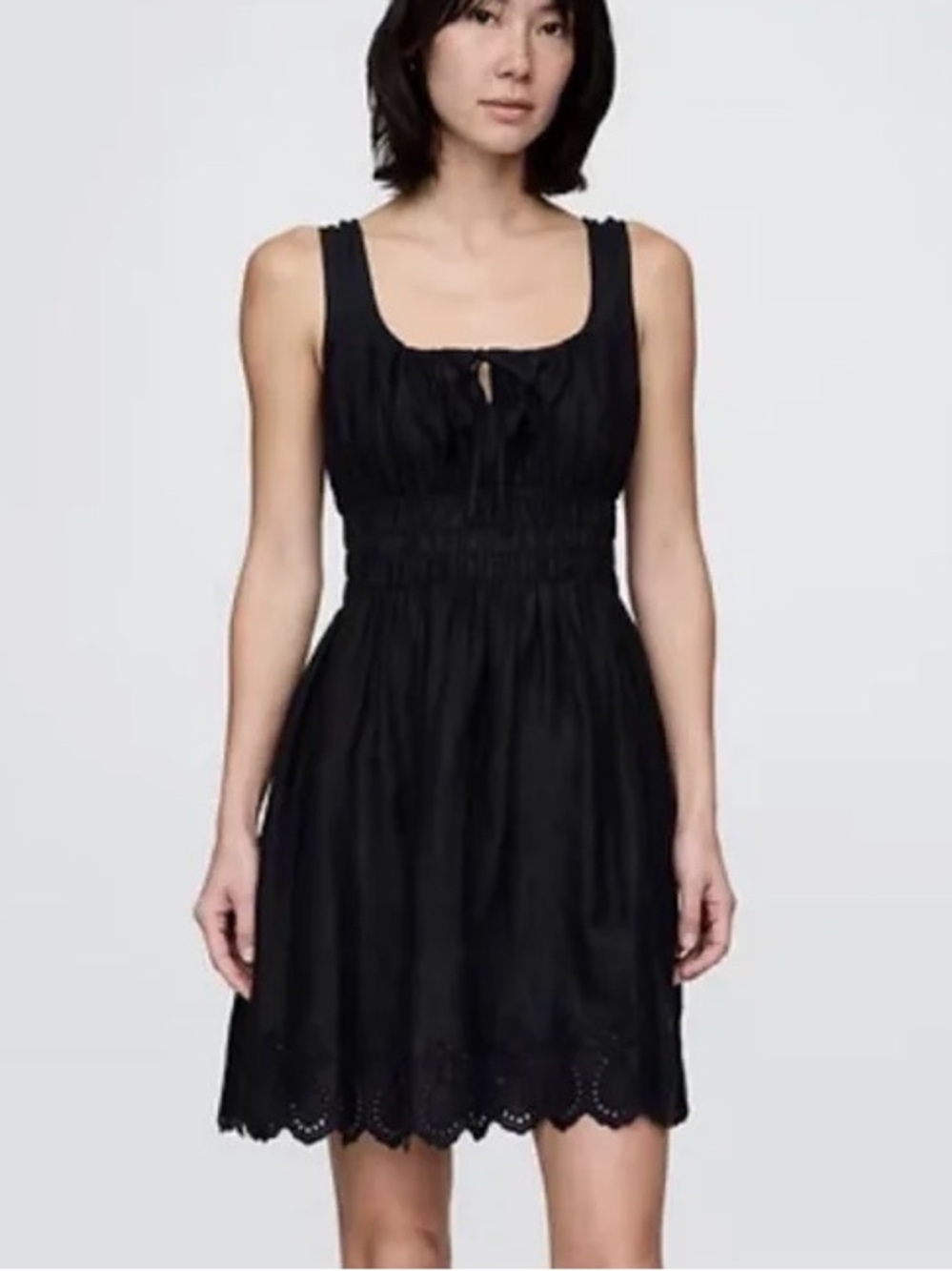 Linen-Blend Smocked Mini Dress